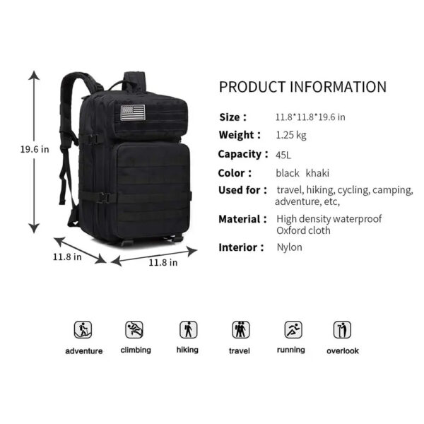Assault Backpack Men's backpack Waterproof 4 compartment multi pocket Hiking camping bag - Image 6