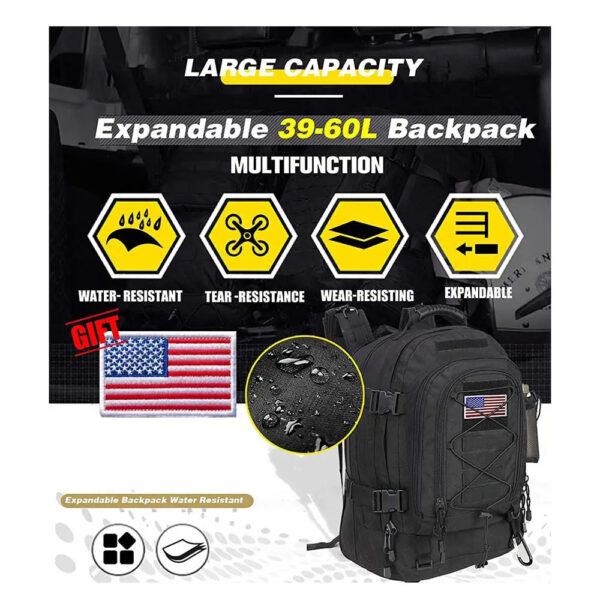 Men's backpack High capacity training backpack Walking expandable backpack - Image 5