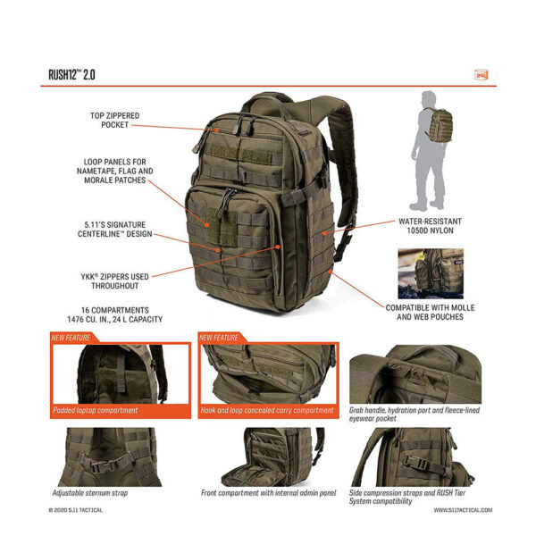 Assault backpack Utility Pack Laptop compartment bag Small 24 litre backpack Ranger green - Image 3