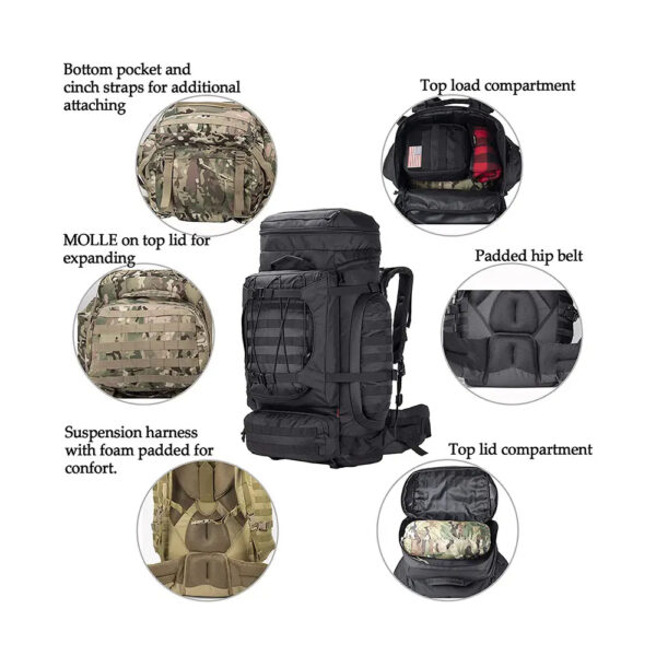 Interior frame backpack Practical backpack Assault backpack Hiking camping bag 80L - Image 2