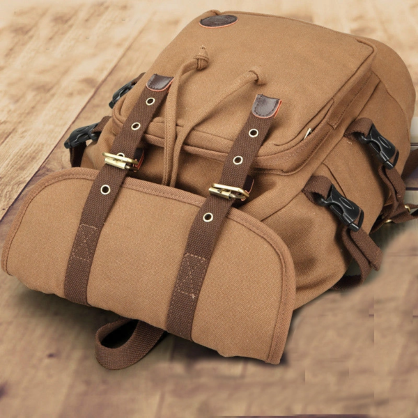 Hot Sale Waxed Drawstring Vintage Canvas School Backpack - Image 3