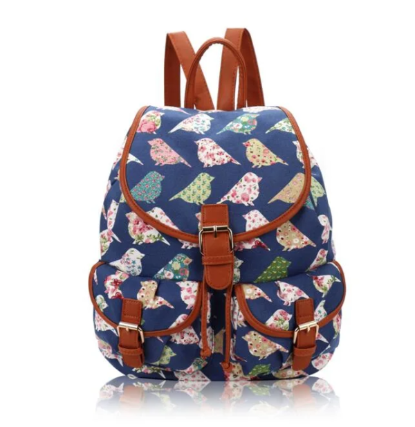 Birds and Flowers Print Retro Style Rucksack Backpack - Image 2
