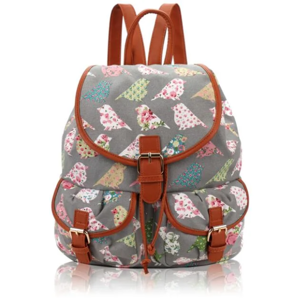 Birds and Flowers Print Retro Style Rucksack Backpack - Image 3