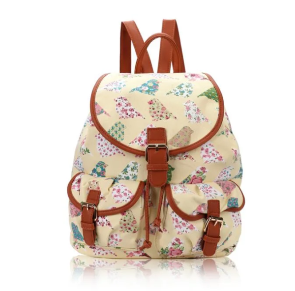 Birds and Flowers Print Retro Style Rucksack Backpack - Image 5