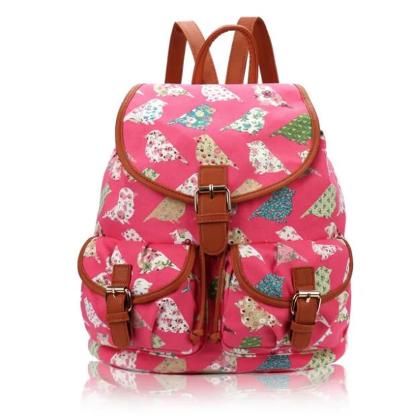 Birds and Flowers Print Retro Style Rucksack Backpack - Image 4